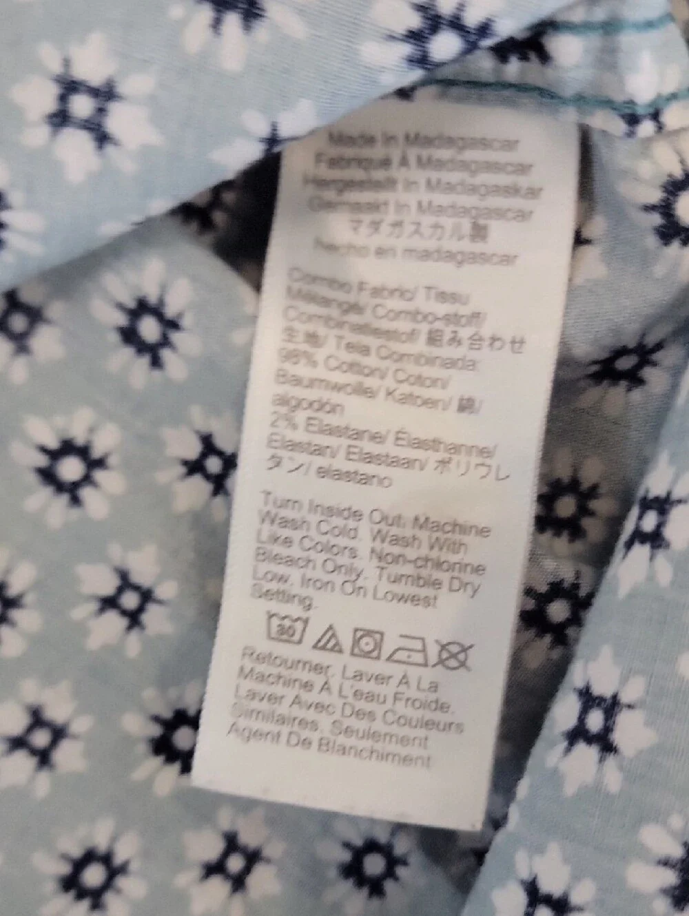 J. Crew Light Blue Short-Sleeve Button-Down Shirt with White Floral Print - Picture 9 of 9